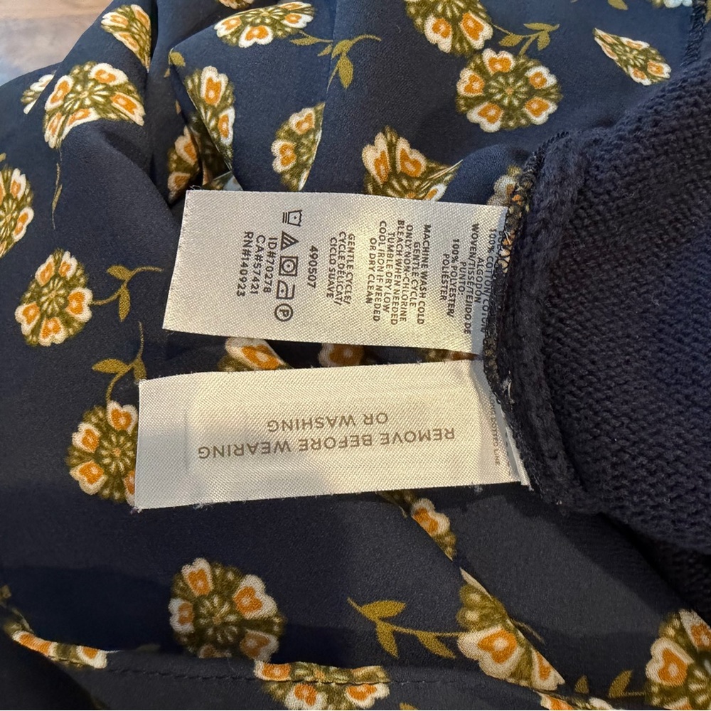 Loft Women’s Sweater Blue Floral‎ Layered-Look Bows 100% Cotton Pullover Small - Picture 8 of 8